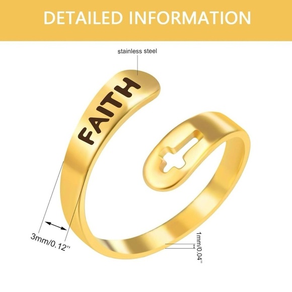 ✨ FAITH and Cross Gold Adjustable Ring ✨ - Picture 4 of 4